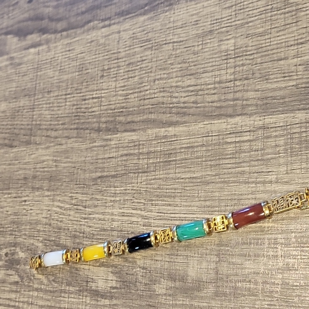 Jade Bracelet;Euc/Multi Colored Jade/ Genuine. Go… - image 1